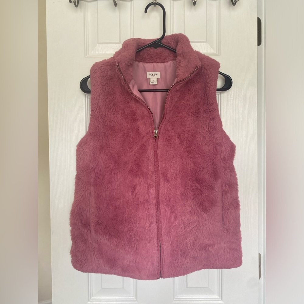 J.Crew Faux Fur Vest in Guava Berry XS